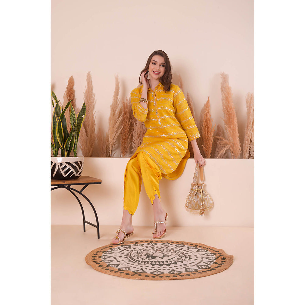 SURABHI ARYA Sunlit Collar Yellow Kurta with Dhoti Pant