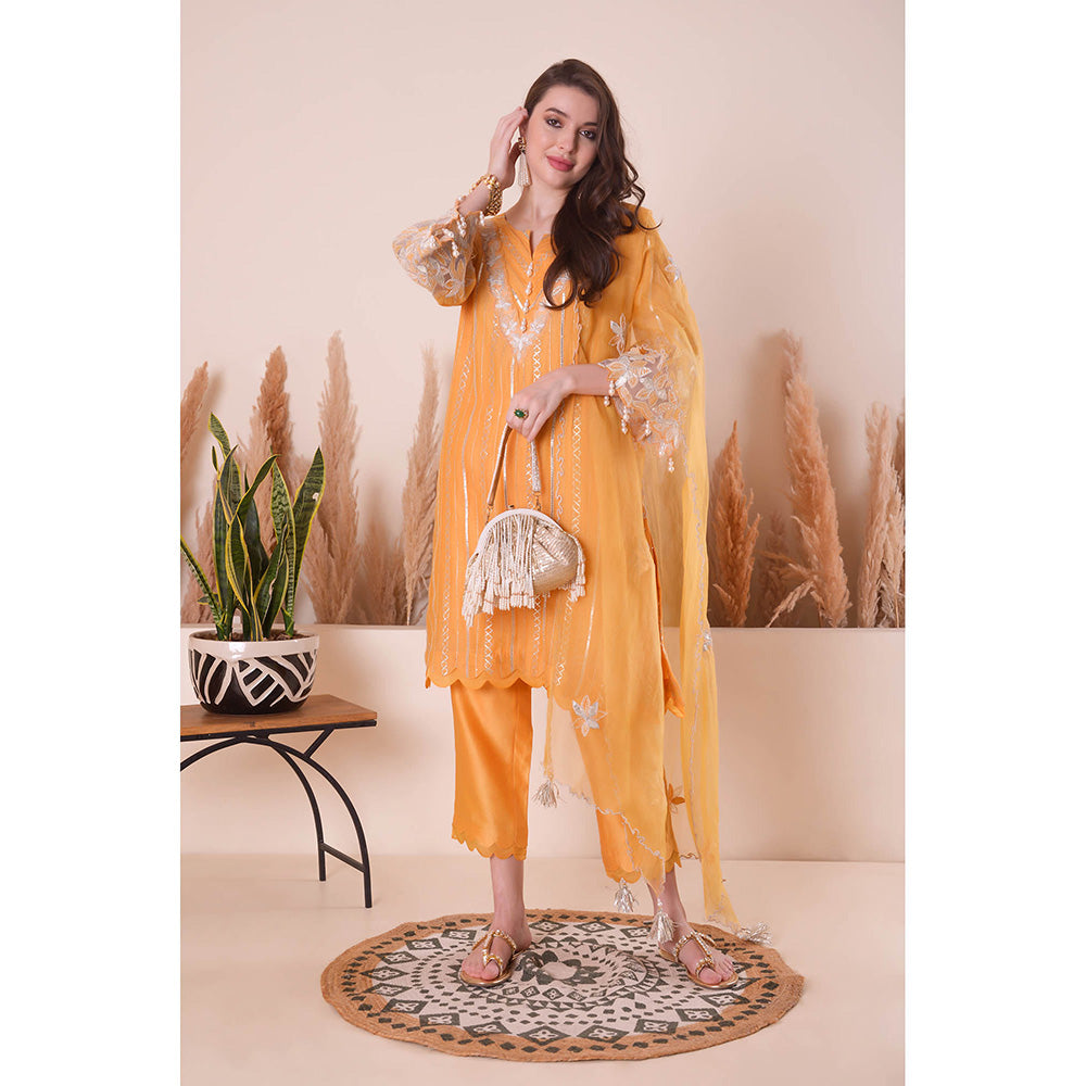 SURABHI ARYA Apricot Bliss Kurta with Pant and Dupatta - Orange