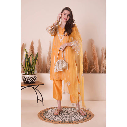 SURABHI ARYA Apricot Bliss Kurta with Pant and Dupatta - Orange
