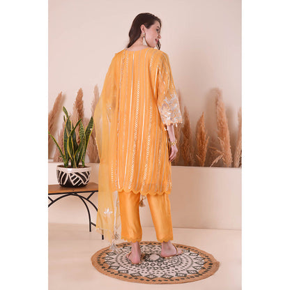 SURABHI ARYA Apricot Bliss Kurta with Pant and Dupatta - Orange