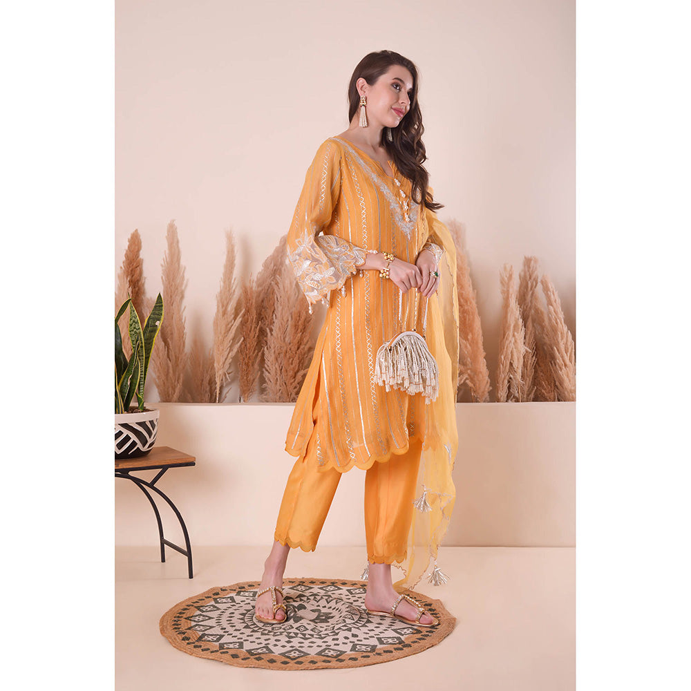 SURABHI ARYA Apricot Bliss Kurta with Pant and Dupatta - Orange