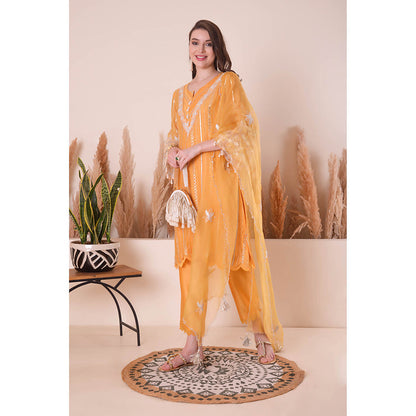 SURABHI ARYA Apricot Bliss Kurta with Pant and Dupatta - Orange