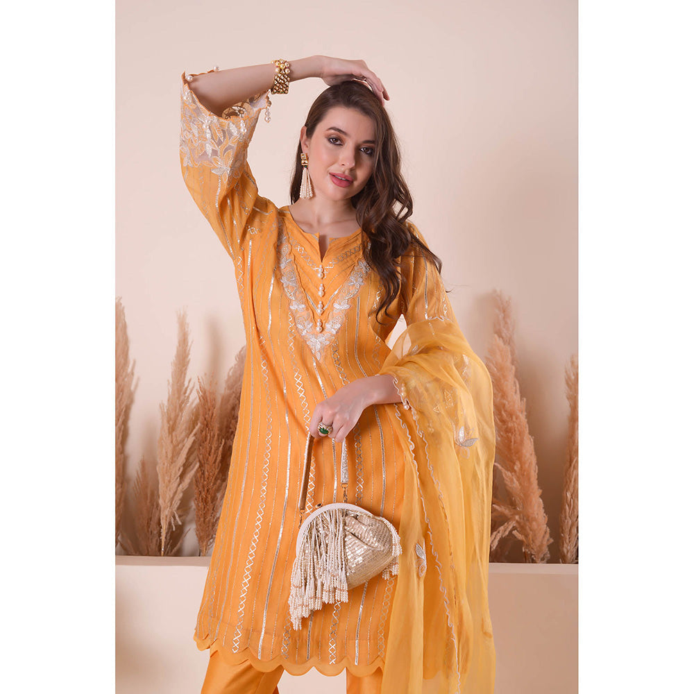 SURABHI ARYA Apricot Bliss Kurta with Pant and Dupatta - Orange
