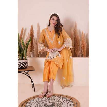 SURABHI ARYA Apricot Bliss Kurta with Pant and Dupatta - Orange