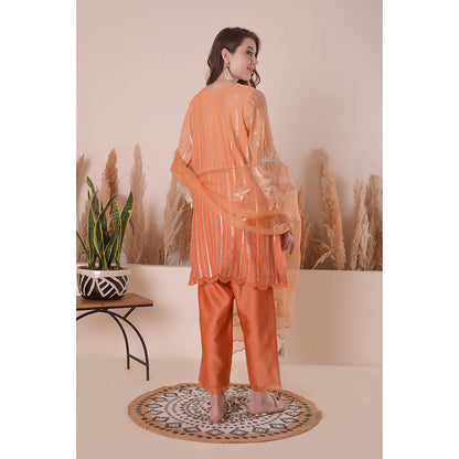 SURABHI ARYA Tangerine Bliss Kurta with Pant and Dupatta - Orange