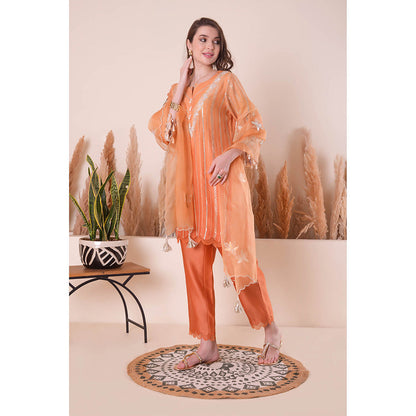 SURABHI ARYA Tangerine Bliss Kurta with Pant and Dupatta - Orange