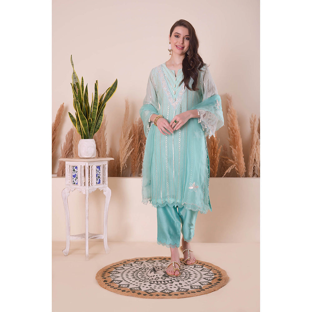 SURABHI ARYA Azure Bliss Kurta with Pant and Dupatta - Blue
