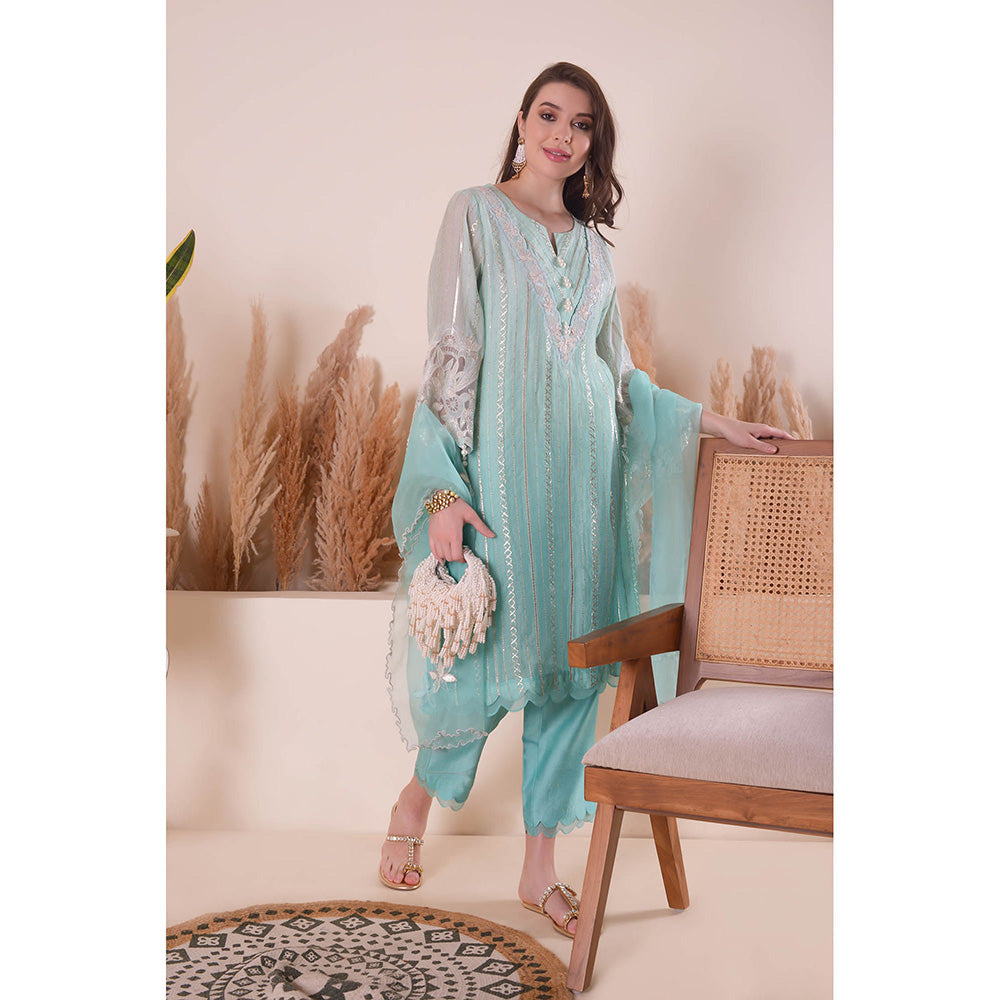 SURABHI ARYA Azure Bliss Kurta with Pant and Dupatta - Blue