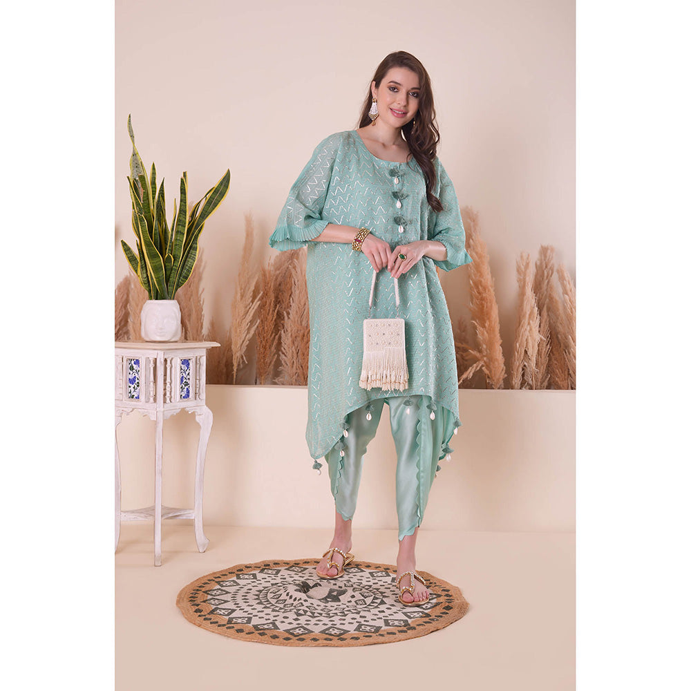 SURABHI ARYA Azure Blue Wave Kimono Kurta with Dhoti Pant and Slip