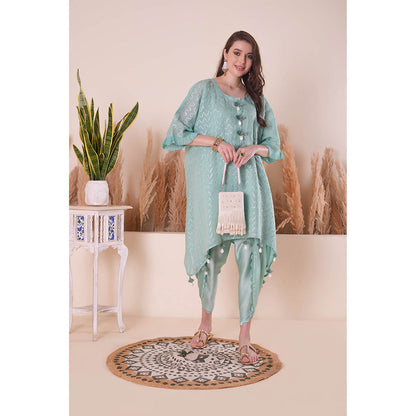SURABHI ARYA Azure Blue Wave Kimono Kurta with Dhoti Pant and Slip