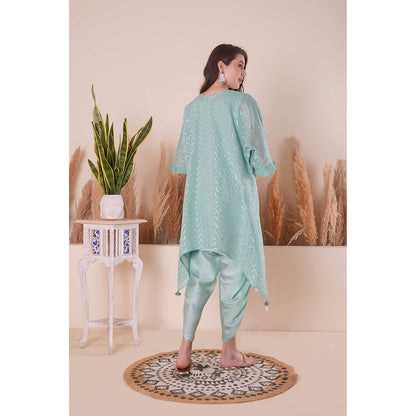 SURABHI ARYA Azure Blue Wave Kimono Kurta with Dhoti Pant and Slip