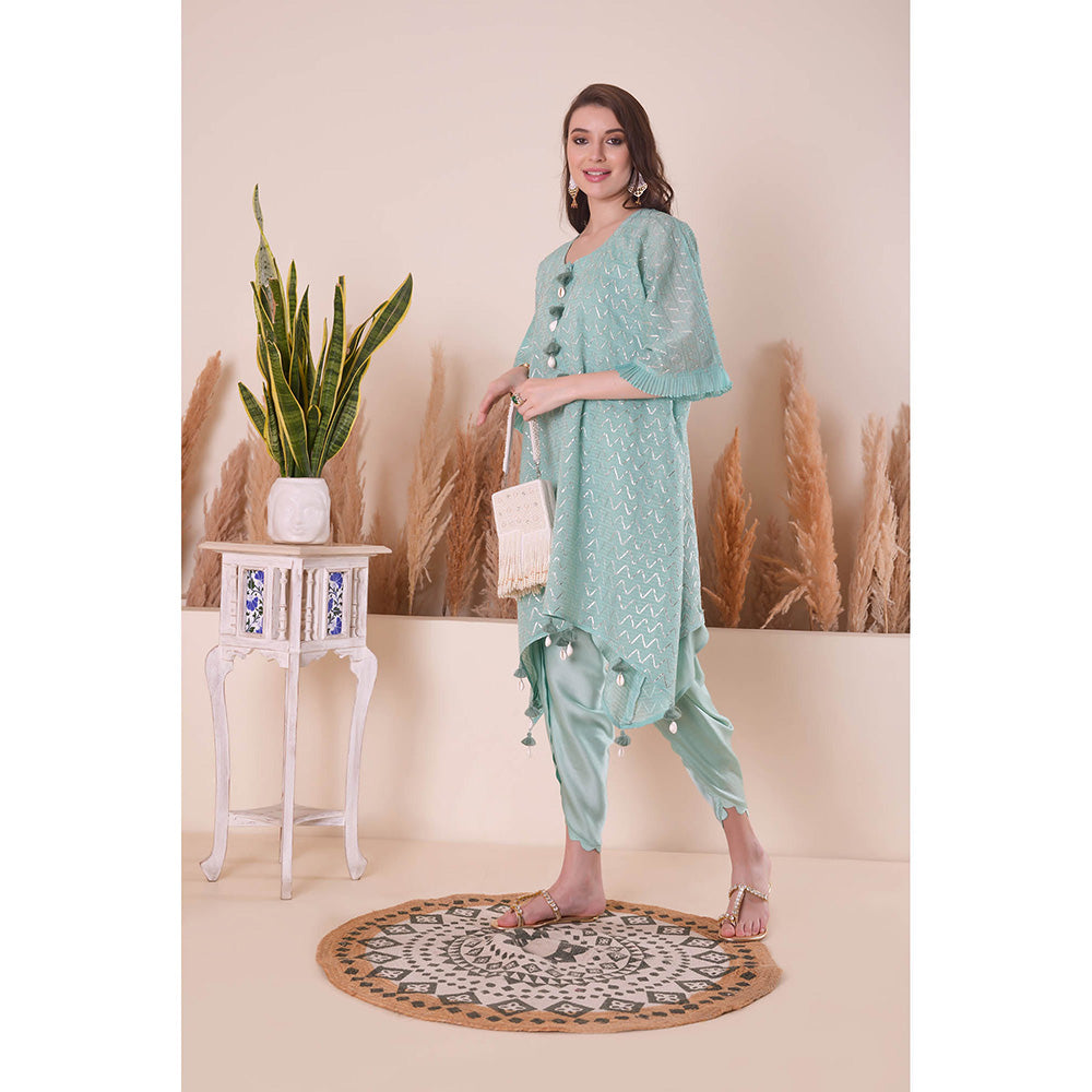 SURABHI ARYA Azure Blue Wave Kimono Kurta with Dhoti Pant and Slip