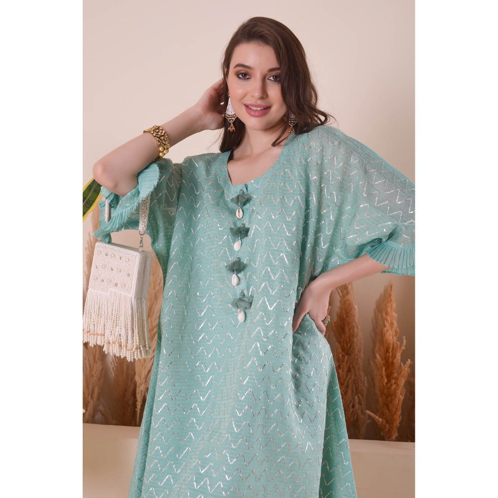 SURABHI ARYA Azure Blue Wave Kimono Kurta with Dhoti Pant and Slip