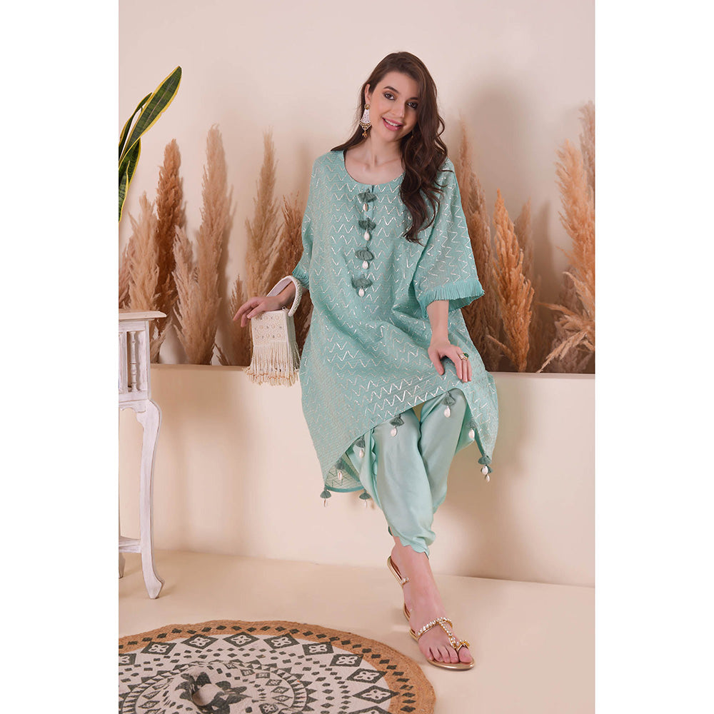 SURABHI ARYA Azure Blue Wave Kimono Kurta with Dhoti Pant and Slip