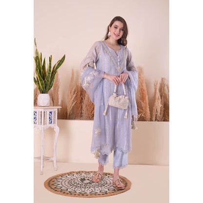 SURABHI ARYA Powder Blue Bliss Kurta with Pant and Dupatta - Lavender