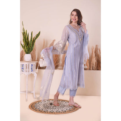 SURABHI ARYA Powder Blue Bliss Kurta with Pant and Dupatta - Lavender