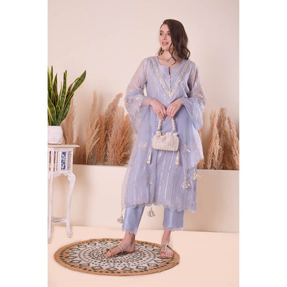 SURABHI ARYA Powder Blue Bliss Kurta with Pant and Dupatta - Lavender
