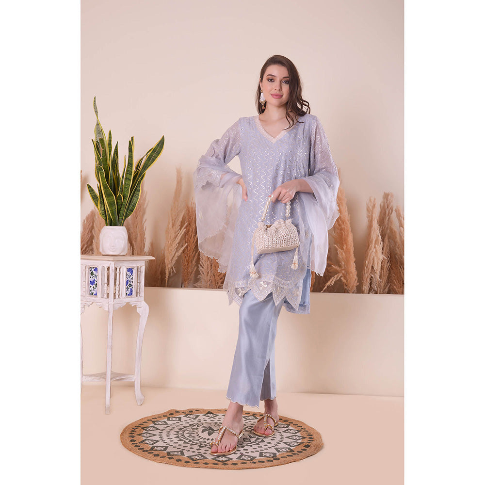 SURABHI ARYA Powder Blue Grace Kurta with Pant and Dupatta - Lavender