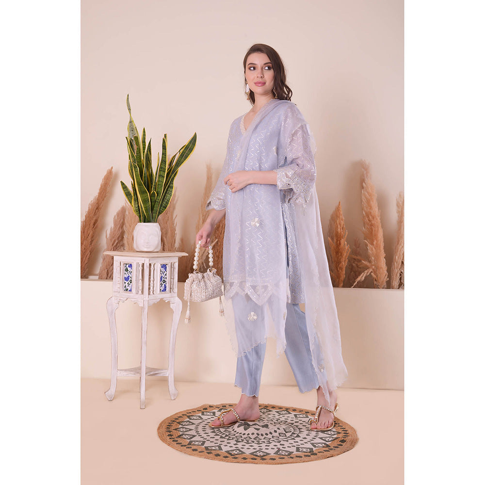 SURABHI ARYA Powder Blue Grace Kurta with Pant and Dupatta - Lavender