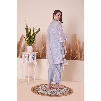 SURABHI ARYA Powder Blue Grace Kurta with Pant and Dupatta - Lavender