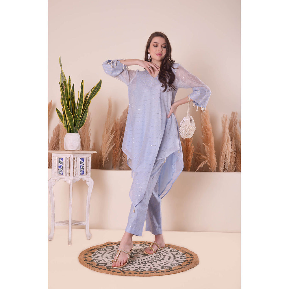 SURABHI ARYA Powder Blue Splendour Asymmetric Kurta with Pant and Dupatta