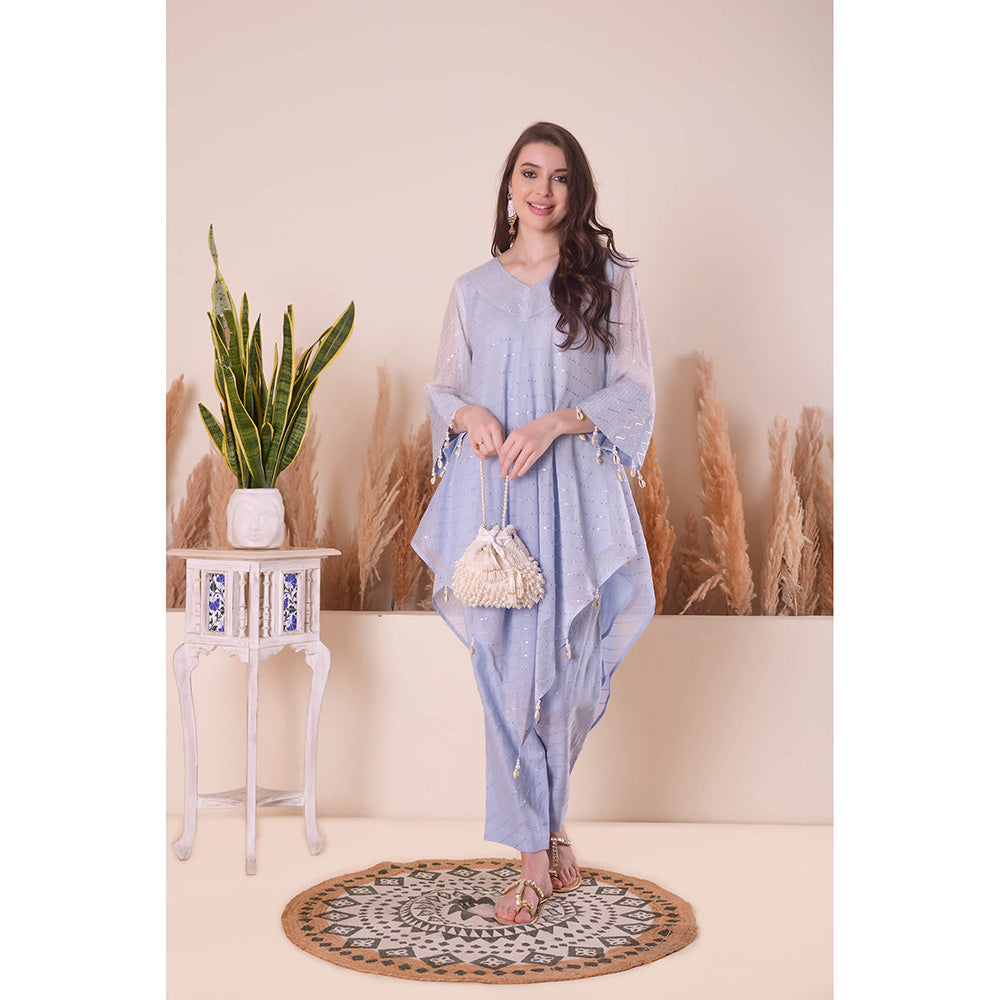 SURABHI ARYA Powder Blue Splendour Asymmetric Kurta with Pant and Dupatta