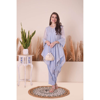 SURABHI ARYA Powder Blue Splendour Asymmetric Kurta with Pant and Dupatta