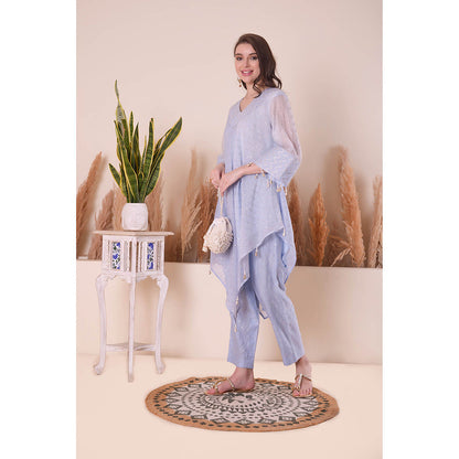 SURABHI ARYA Powder Blue Splendour Asymmetric Kurta with Pant and Dupatta