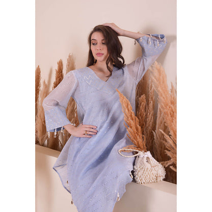 SURABHI ARYA Powder Blue Splendour Asymmetric Kurta with Pant and Dupatta