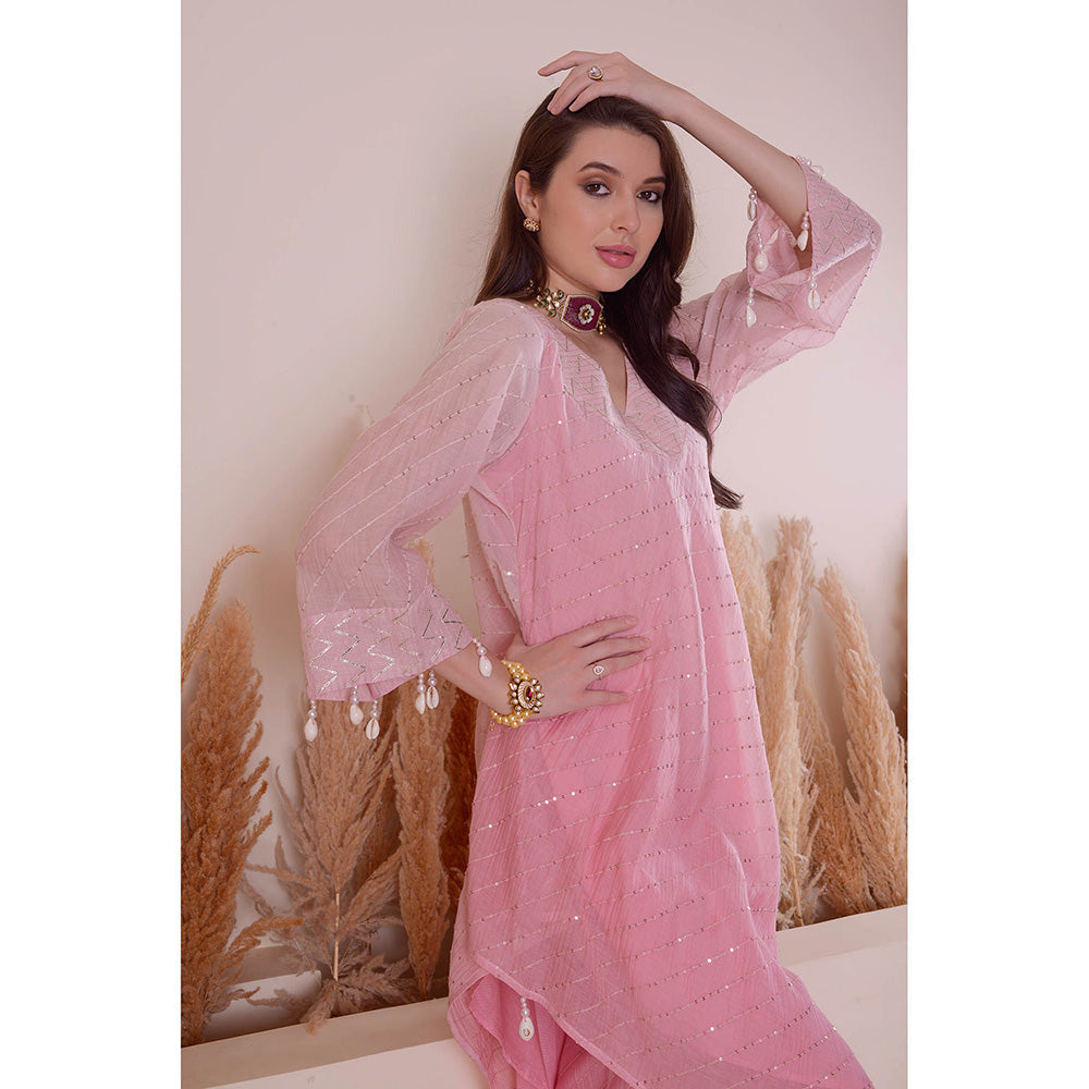 SURABHI ARYA Peony Pink Splendour Kurta with Pant and Dupatta