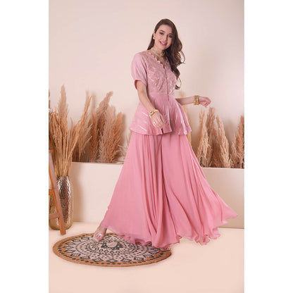 SURABHI ARYA Peony Pink Charming Peplum Top with Sharara