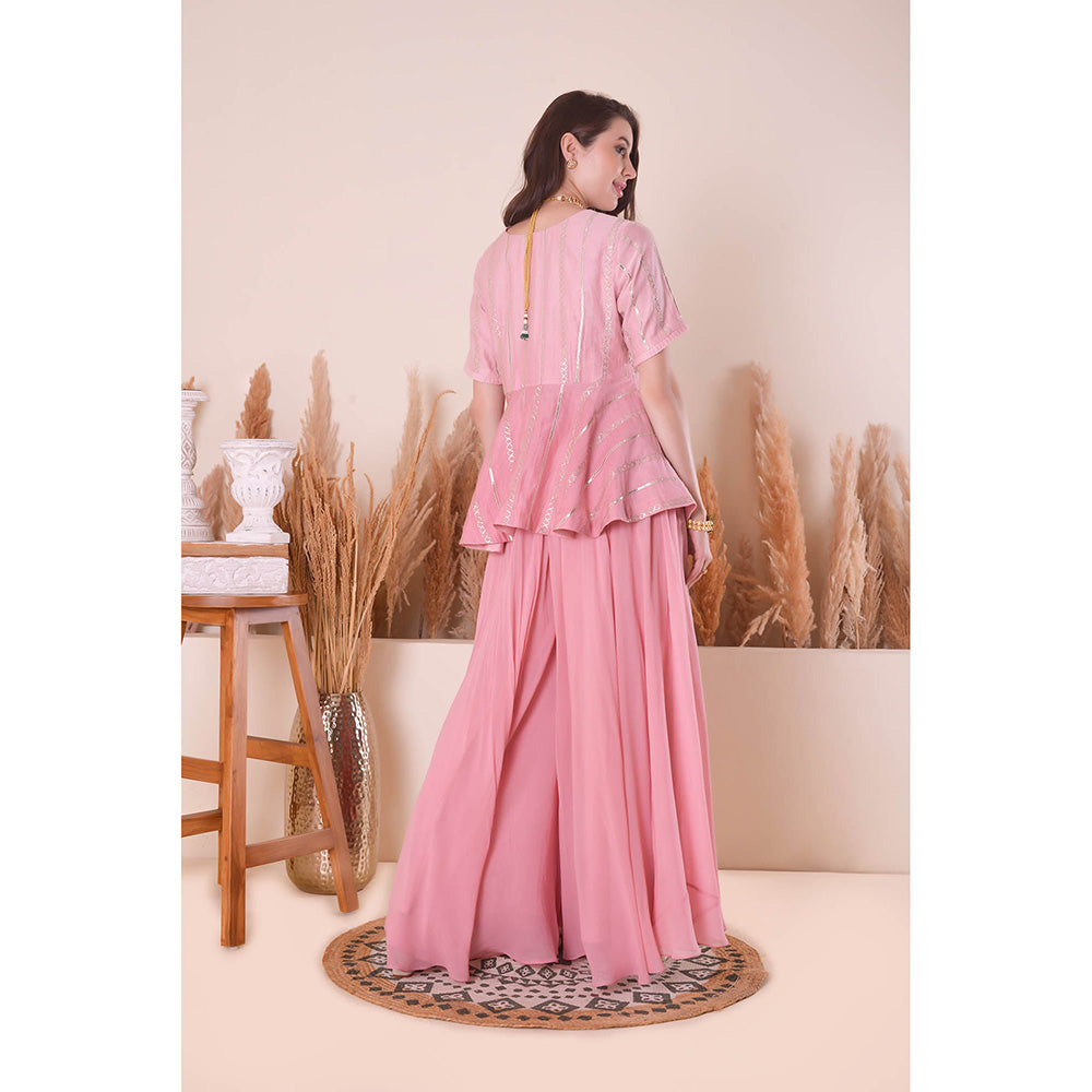 SURABHI ARYA Peony Pink Charming Peplum Top with Sharara