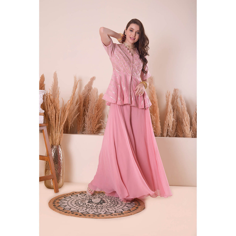 SURABHI ARYA Peony Pink Charming Peplum Top with Sharara