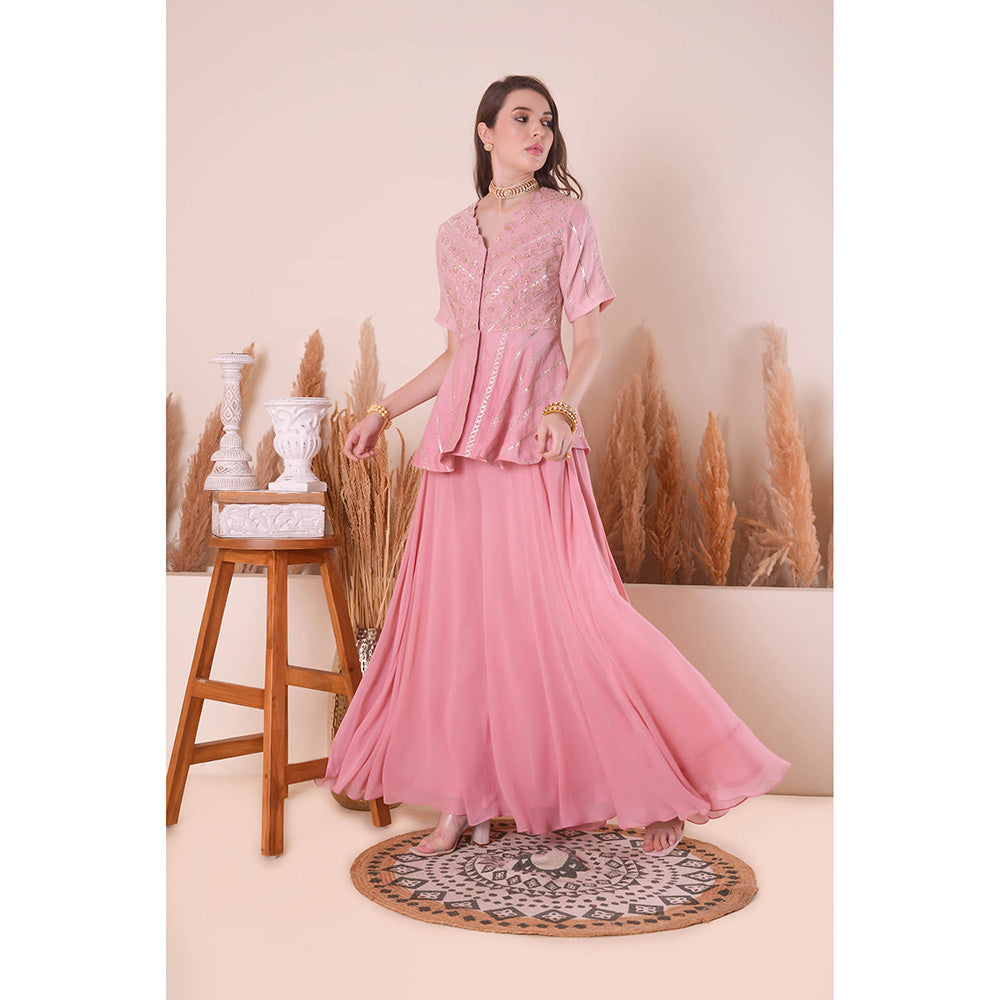 SURABHI ARYA Peony Pink Charming Peplum Top with Sharara