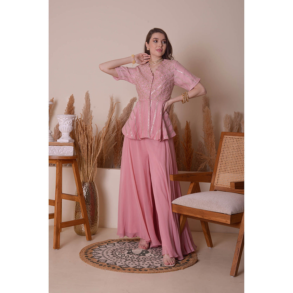 SURABHI ARYA Peony Pink Charming Peplum Top with Sharara