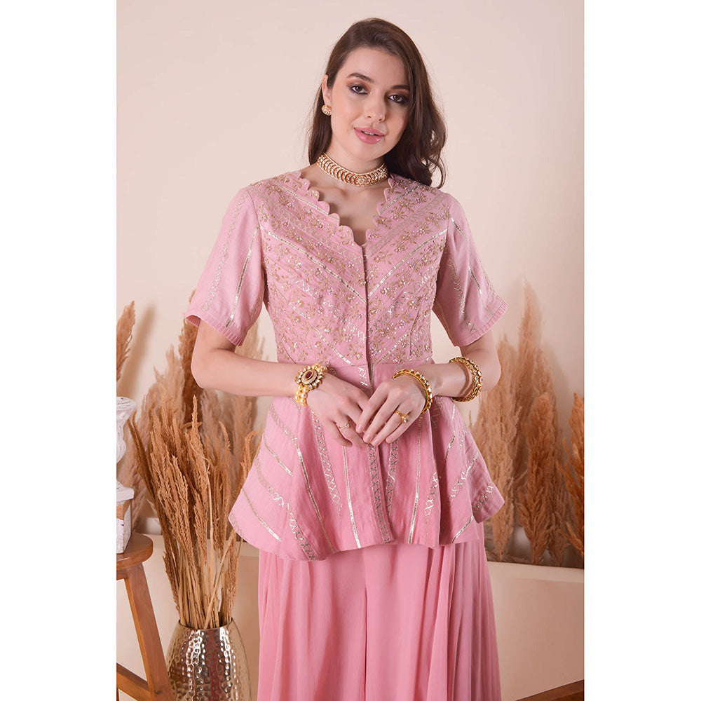 SURABHI ARYA Peony Pink Charming Peplum Top with Sharara