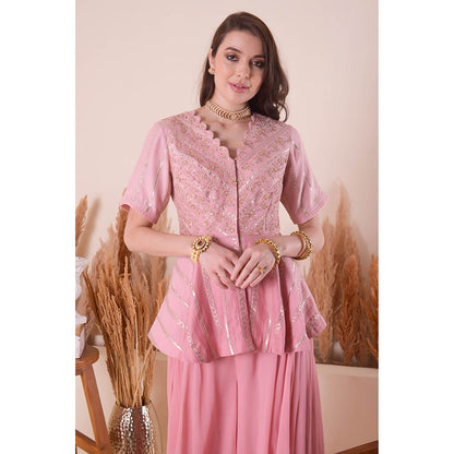 SURABHI ARYA Peony Pink Charming Peplum Top with Sharara