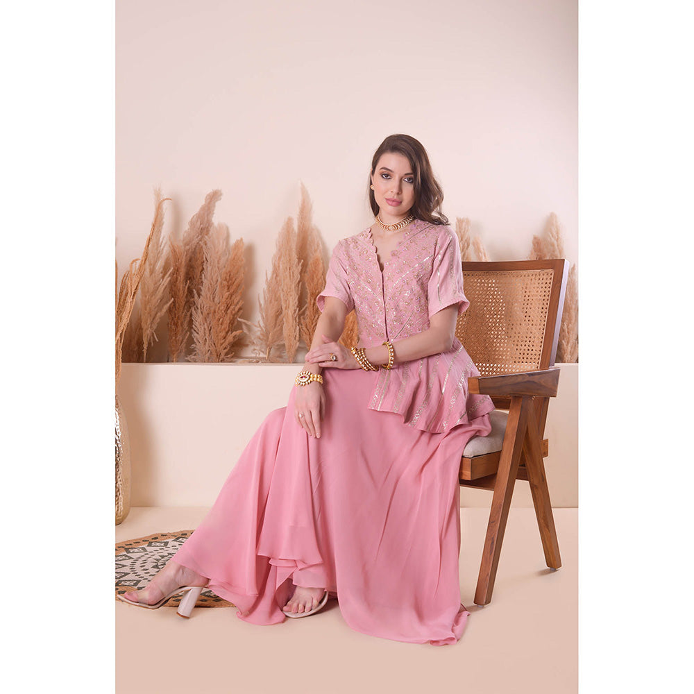 SURABHI ARYA Peony Pink Charming Peplum Top with Sharara