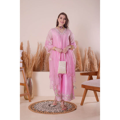 SURABHI ARYA Cotton Candy Pink Kurta with Palazzo and Dupatta