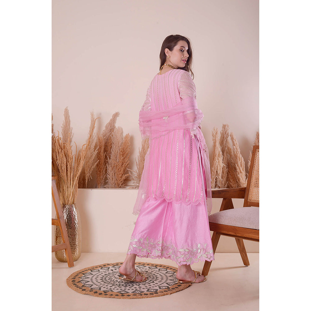 SURABHI ARYA Cotton Candy Pink Kurta with Palazzo and Dupatta