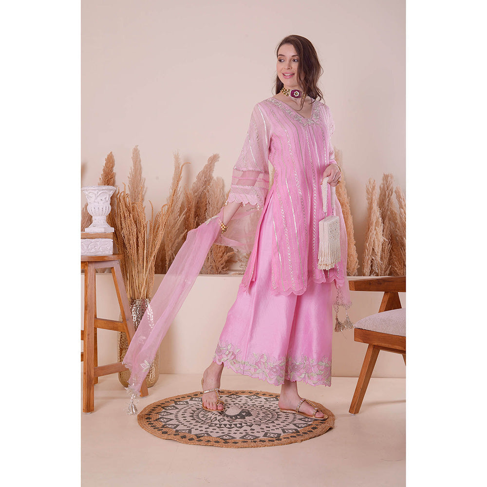 SURABHI ARYA Cotton Candy Pink Kurta with Palazzo and Dupatta