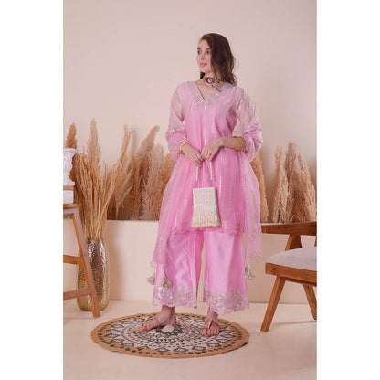 SURABHI ARYA Cotton Candy Pink Kurta with Palazzo and Dupatta
