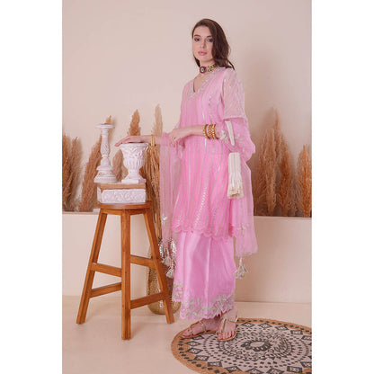SURABHI ARYA Cotton Candy Pink Kurta with Palazzo and Dupatta