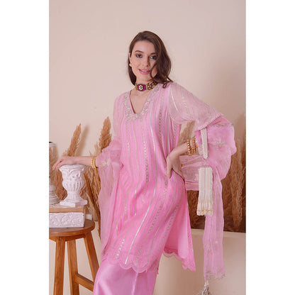 SURABHI ARYA Cotton Candy Pink Kurta with Palazzo and Dupatta