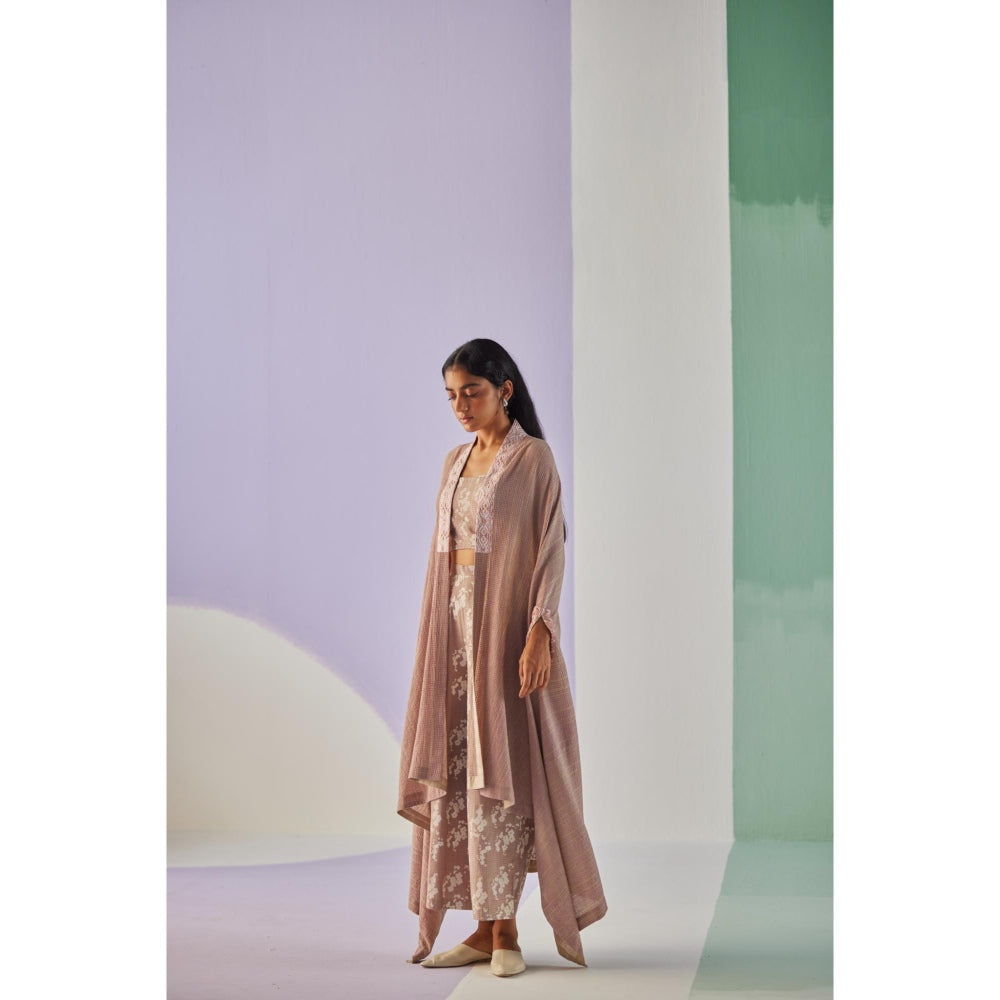 Surbhi Gupta Grey Crinkled Cape with Blouse and Trouser (Set of 3)