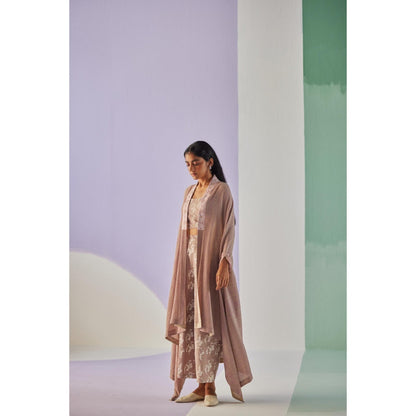 Surbhi Gupta Grey Crinkled Cape with Blouse and Trouser (Set of 3)