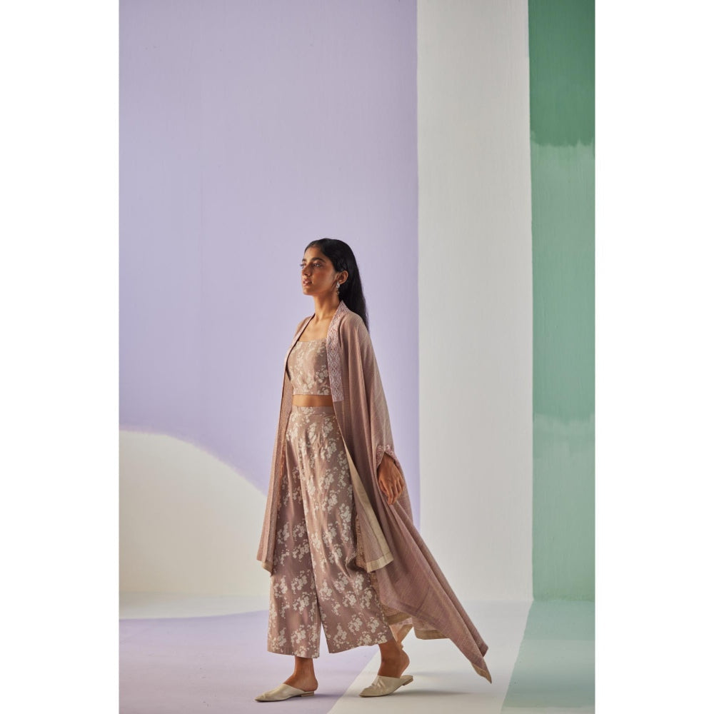 Surbhi Gupta Grey Crinkled Cape with Blouse and Trouser (Set of 3)