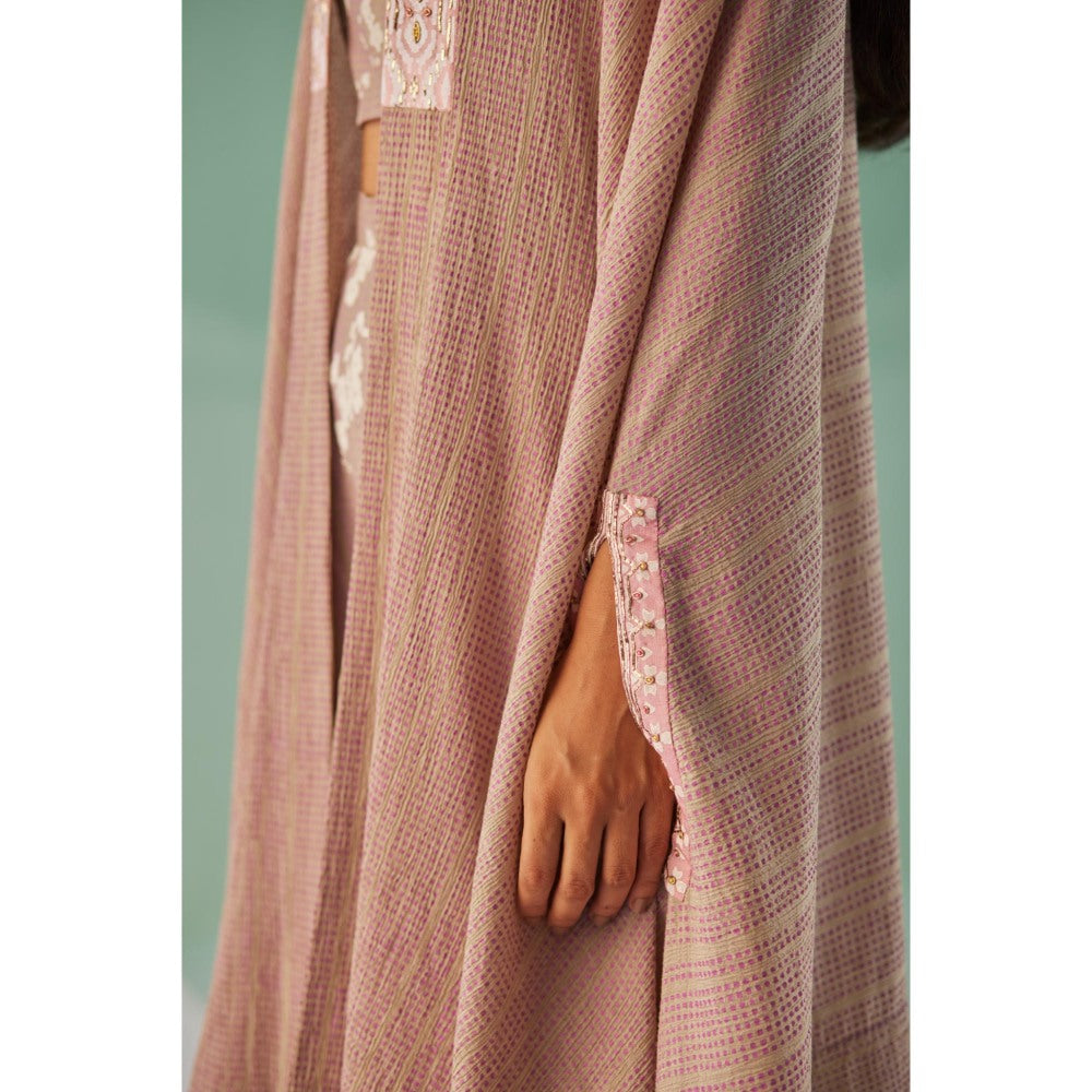 Surbhi Gupta Grey Crinkled Cape with Blouse and Trouser (Set of 3)