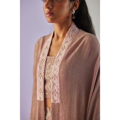 Surbhi Gupta Grey Crinkled Cape with Blouse and Trouser (Set of 3)