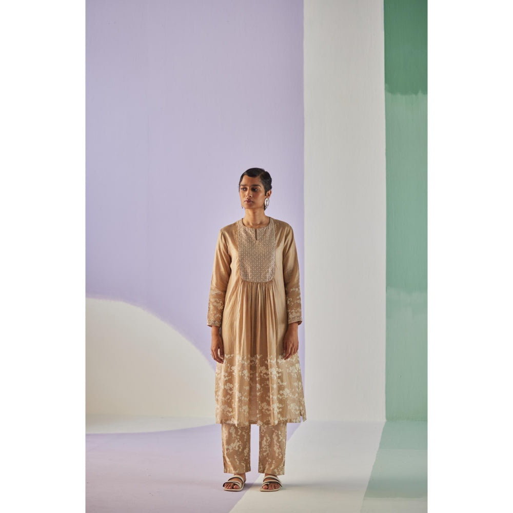 Surbhi Gupta Beige Yoke Kurta and Pant (Set of 2)